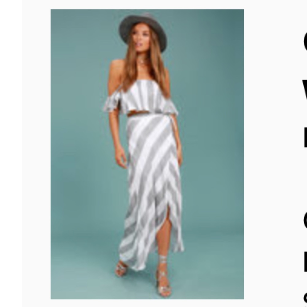 Golden Sunset Grey and White Striped Wrap Maxi Skirt - Size M